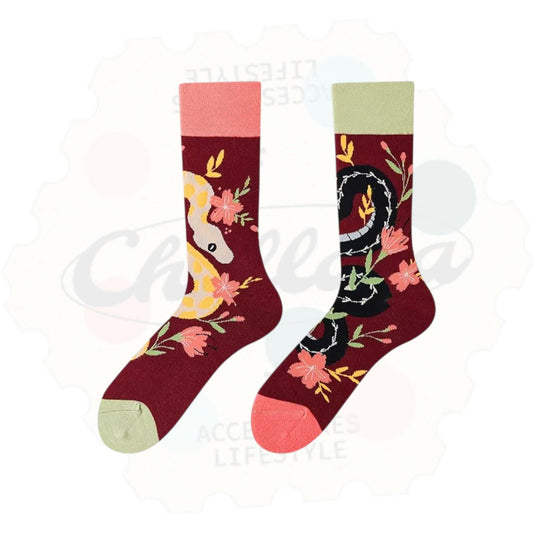 Chaussettes Fantaisie Dépareillées Dragon Chinois & Serpent Mystique - Chollala